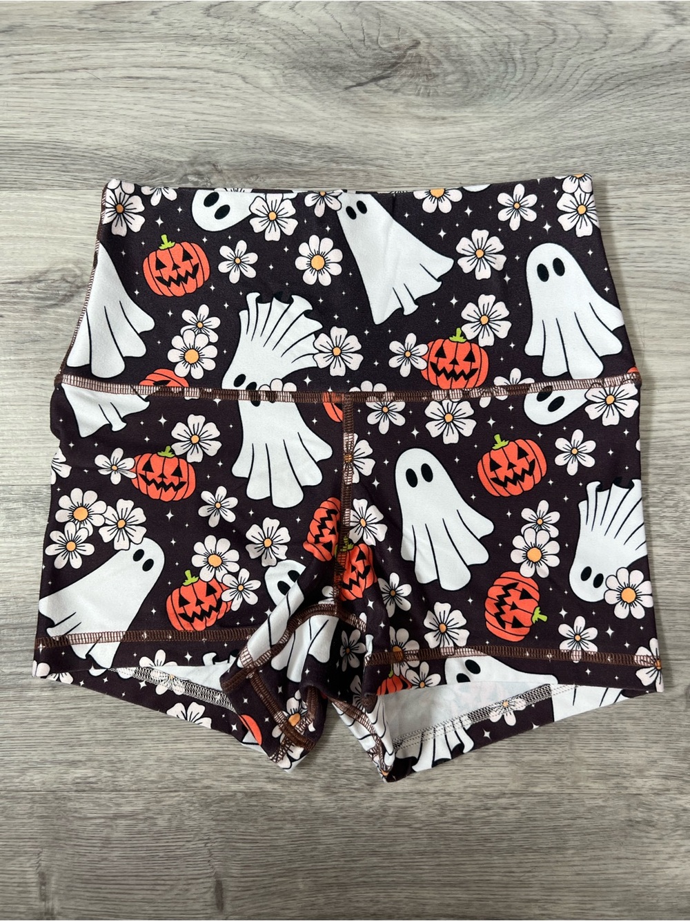ROKTHEBOX Floral Ghost Halloween Pumpkin Workout Shorts Size S